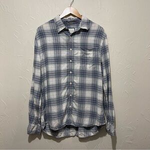 American Eagle “Super Soft” blue plaid hemp blend button-up shirt (large tall)